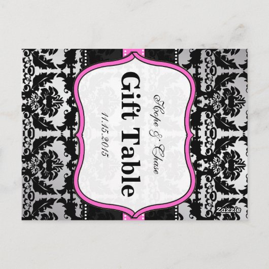 Roze, zilver en zwarte, Damastafel-nummerkaarten Briefkaart (Achterkant)