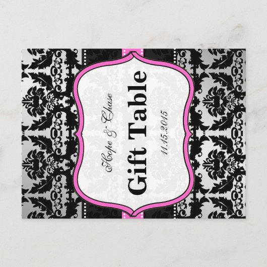 Roze, zilver en zwarte, Damastafel-nummerkaarten Briefkaart (Voorkant)