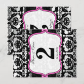 Roze, zilver en zwarte, Damastafel-nummerkaarten Briefkaart (Voorkant / Achterkant)