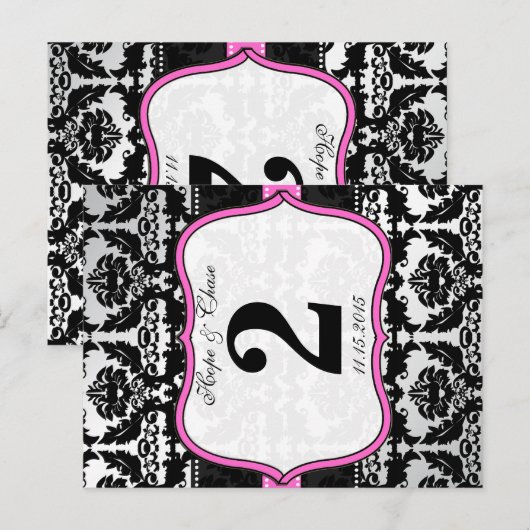 Roze, zilver en zwarte, Damastafel-nummerkaarten Briefkaart (Voorkant / Achterkant)