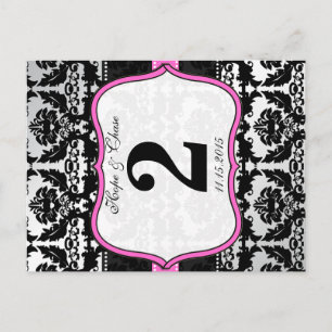 Roze, zilver en zwarte, Damastafel-nummerkaarten Briefkaart