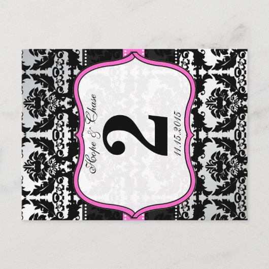 Roze, zilver en zwarte, Damastafel-nummerkaarten Briefkaart (Voorkant)