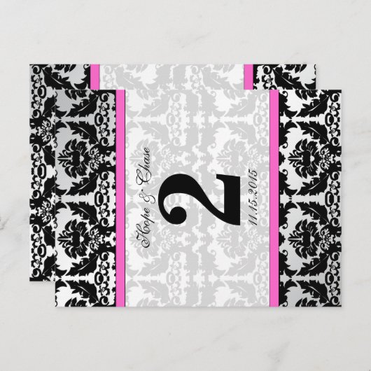 Roze, zilver en zwarte, Damastafel-nummerkaarten Briefkaart (Voorkant / Achterkant)