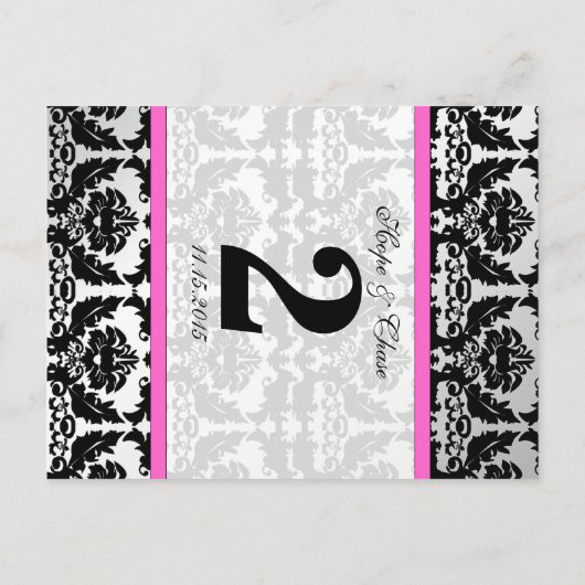 Roze, zilver en zwarte, Damastafel-nummerkaarten Briefkaart (Achterkant)