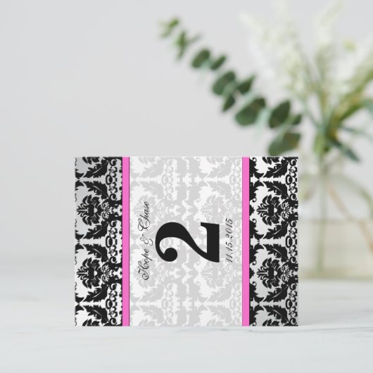 Roze, zilver en zwarte, Damastafel-nummerkaarten Briefkaart (Staand voorkant)