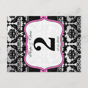 Roze, zilver en zwarte, Damastafel-nummerkaarten Briefkaart