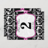 Roze, zilver en zwarte, Damastafel-nummerkaarten Briefkaart (Voorkant / Achterkant)