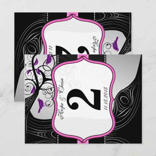 Roze zilver en zwarte roodroze tabelkaart briefkaart (Voorkant / Achterkant)