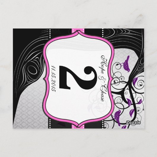 Roze zilver en zwarte roodroze tabelkaart briefkaart (Achterkant)