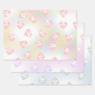 Roze zilver Faux Diamond Metallic  Inpakpapier Vel