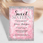 Roze zilver Faux Glitter Lights 16 oktober Kaart<br><div class="desc">Geniet in stijl met deze moderne,  zoete uitnodiging van 16,  met een roze glans achtergrond met een faux zilveren glitter rand. Design zijn vlakke afgedrukte illustraties/afbeeldingen - NIET WERKELIJK SILVER GLITTER.</div>