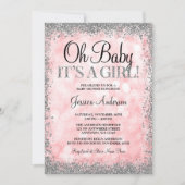 Roze zilver Faux Glitter Lights Baby shower Kaart (Voorkant)
