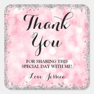 Roze zilver Faux Glitter Lights Hartelijk dank Vierkante Sticker