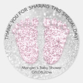 Roze zilver Feet Baby shower Favor Dankjewel Ronde Sticker (Voorkant)