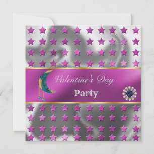 Roze Zilver Folie Goud Glitter Blauwe Maan Valenti Kaart