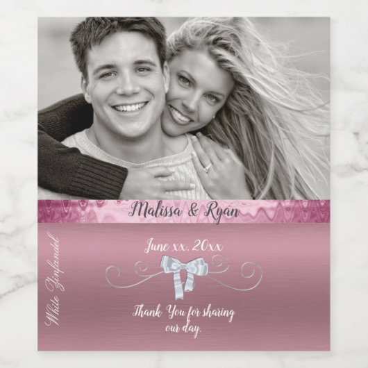 Roze & Zilver Folie Lint Met Metaalglans Wijn Etiket (Enkel label)