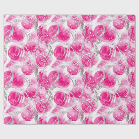 Roze Zilver Glam Abstracte Cirkels Kerstmis Cadeaupapier (Vlak)