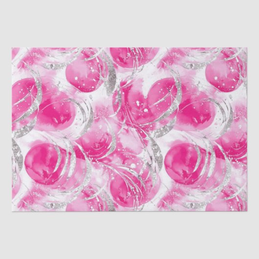 Roze Zilver Glam Abstracte Cirkels Verjaardag Tissuepapier (Voorkant)