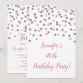 Roze zilver Glitter Confetti 40 en Fabulous Kaart (Voorkant / Achterkant)