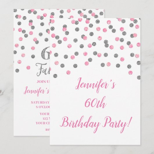 Roze zilver Glitter Confetti 60 en Fabulous Kaart (Voorkant / Achterkant)