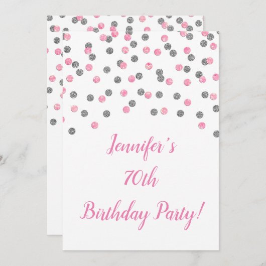 Roze zilver Glitter Confetti 70 en Fabulous Kaart (Voorkant / Achterkant)