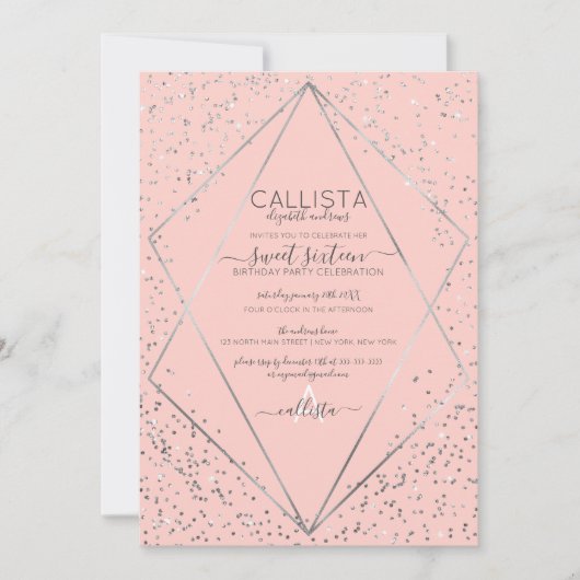 Roze zilver Glitter Confetti Terrarium Sweet 16 Kaart (Voorkant)