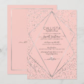 Roze zilver Glitter Confetti Terrarium Sweet 16 Kaart (Voorkant / Achterkant)