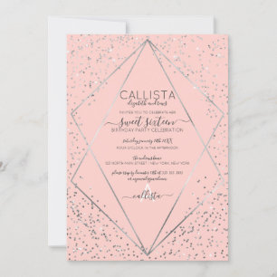 Roze zilver Glitter Confetti Terrarium Sweet 16 Kaart