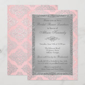Roze, zilver Glitter Damask Vrijgezellenfeest Invi Kaart (Voorkant / Achterkant)