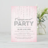 Roze & Zilver Glitter Engagement Party Kaart (Staand voorkant)