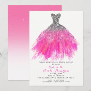 Roze & Zilver Glitter Glam Jurk Bruidsfeest Kaart