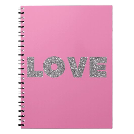 Roze Zilver Glitter Liefde Notitieboek (Voorkant)