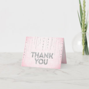 Roze & Zilver Glitter Look Dankkaart Bedankkaart