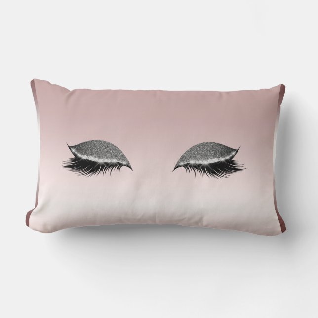 Roze & Zilver Glitter Make-up Wimpers Rose Goud Kussen (Voorkant)