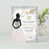 Roze zilver Glitter Sweet Sixteen 16 verjaardag Kaart (Staand voorkant)