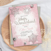 Roze Zilver Glitter Winter Baby Shower Uitnodiging