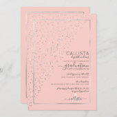 Roze Zilver Glitterende Diagonale Confetti Afstude Kaart (Voorkant / Achterkant)