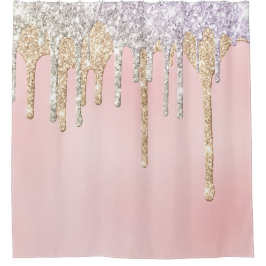 *~* Roze zilver + Gold Drip Drip GLITTER AP7 Douchegordijn (Voorkant)