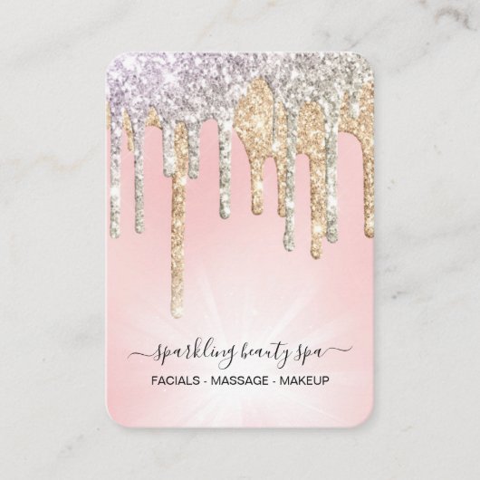 *~* Roze zilver + Gold Drip Drip GLITTER AP7 Visitekaartje (Voorkant)