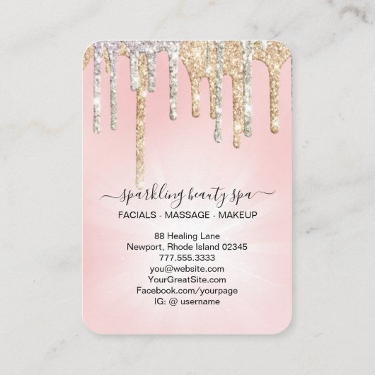 *~* Roze zilver + Gold Drip Drip GLITTER AP7 Visitekaartje (Achterkant)