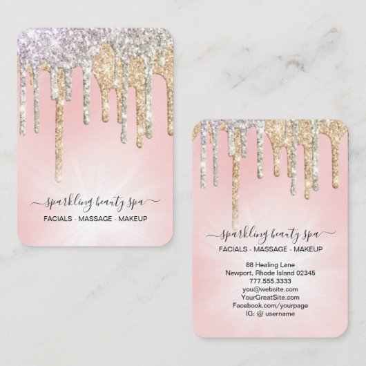 *~* Roze zilver + Gold Drip Drip GLITTER AP7 Visitekaartje (Voorkant / Achterkant)
