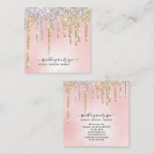 *~* Roze zilver + Gold Drip GLITTER DrivingAP7 Vierkante Visitekaartje (Voorkant / Achterkant)