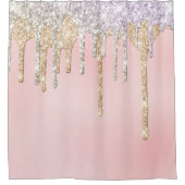 *~* Roze Zilver + Goud Druppelende GLITTER AP7 Douchegordijn (Voorkant)