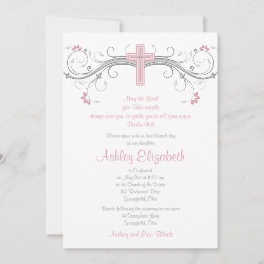 Roze zilver Gray Cross Confirmation Kaart (Voorkant)