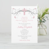 Roze zilver Gray Cross Confirmation Kaart (Staand voorkant)