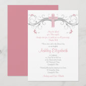 Roze zilver Gray Cross Confirmation Kaart (Voorkant / Achterkant)