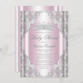 Roze Zilver Grijs Fancy Princess Baby shower Kaart (Voorkant / Achterkant)