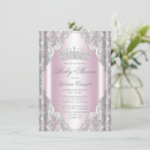 Roze Zilver Grijs Fancy Princess Baby shower Kaart (Staand voorkant)