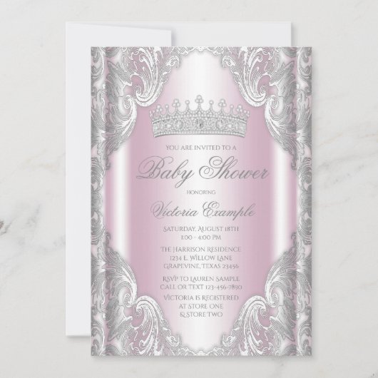 Roze Zilver Grijs Fancy Princess Baby shower Kaart (Voorkant)