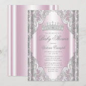 Roze Zilver Grijs Fancy Princess Baby shower Kaart (Voorkant / Achterkant)